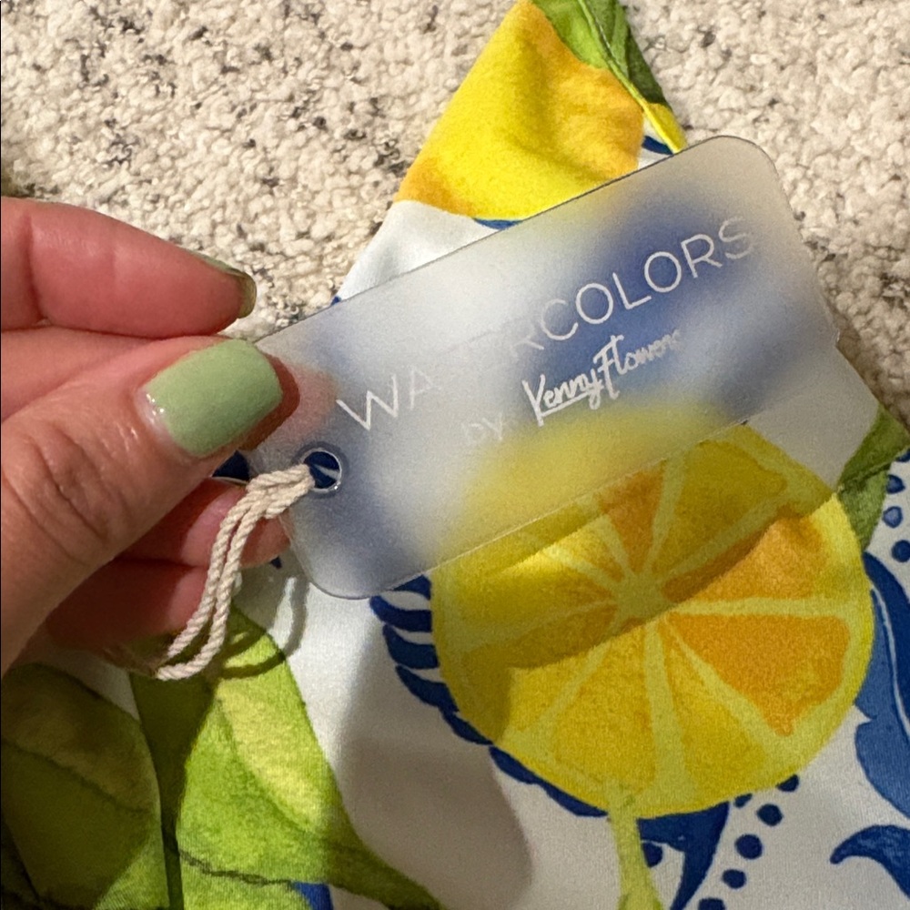 NWT Watercolors by Kenny Flowers Positano Lemon Print Deep V Halter Swimsuit - Picture 3 of 5